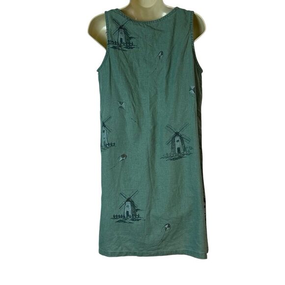 Sweet Jessie 100% Linen Sleeveless Windmill and Kite Green Dress Size Medium Pet - Picture 6 of 8